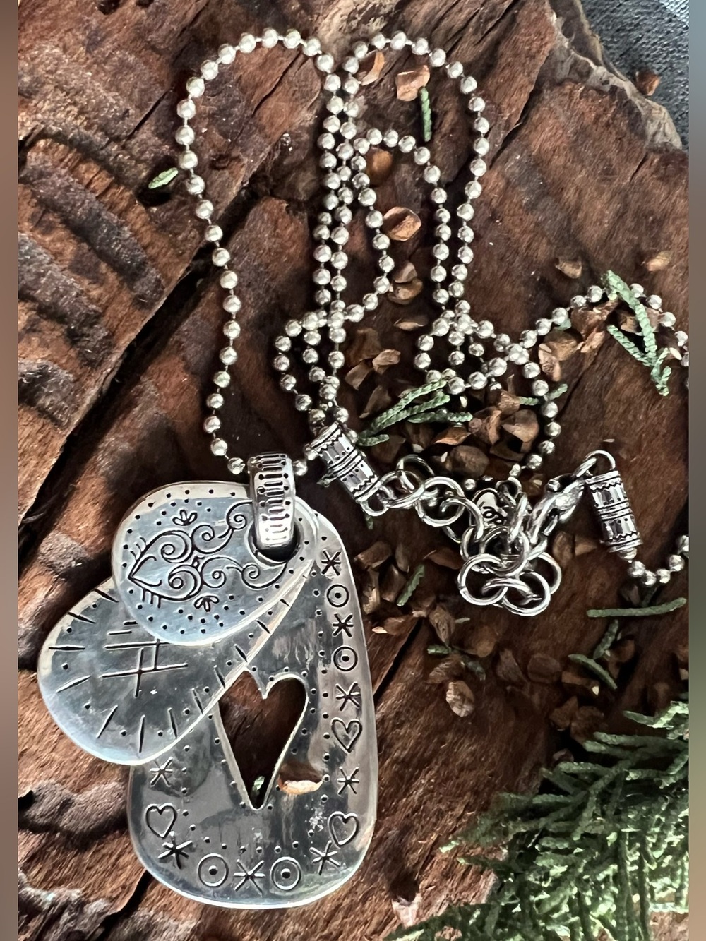 Brighton Large Silver Heart Necklace Layered Pendant Hearts Tags Cutout Heat